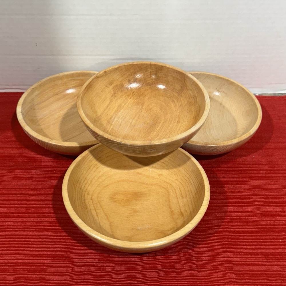 Vintage Wooden Salad - Rice Bowls, Set Of 4‎ Light Wood, Made In Japan,